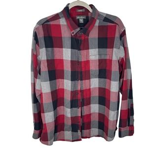 Eddie Bauer Mens Red Black Gray Plaid Relaxed Fit Button Down Shirt L
